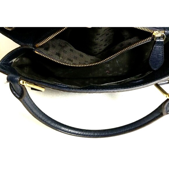 Authentic Daks London Satchel Handbag Purse Logo Blue Leather Studs Footed - Picture 13 of 16